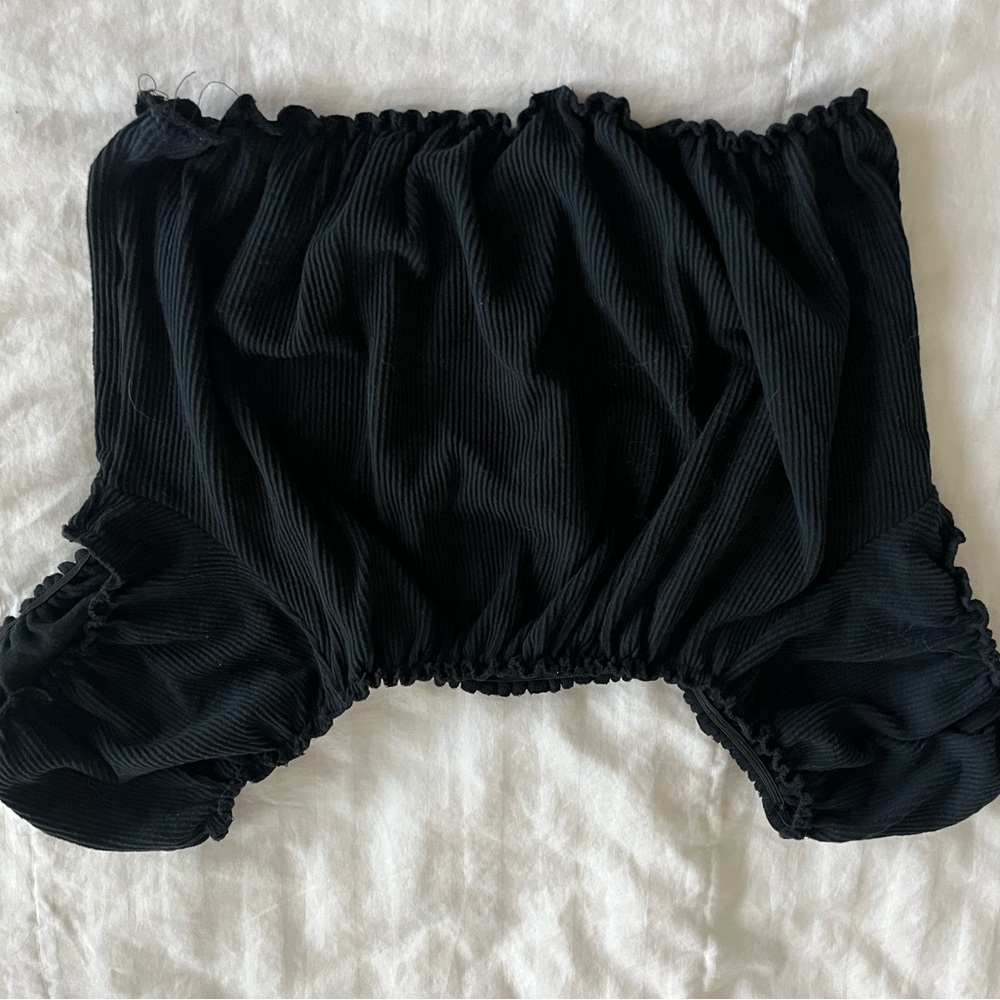 Black Ribbed crop top- Elastic Waist & arms